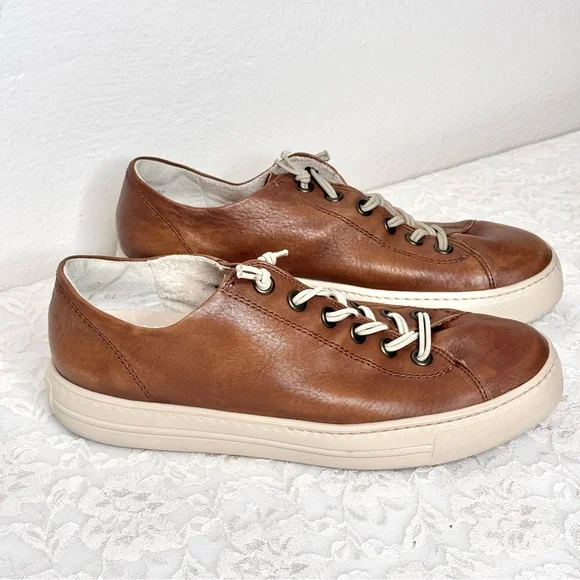 PAUL GREEN Hadley Sneakers Cognac Brown Washed Leather Platform UK 7.5 | US 10 - Picture 3 of 14